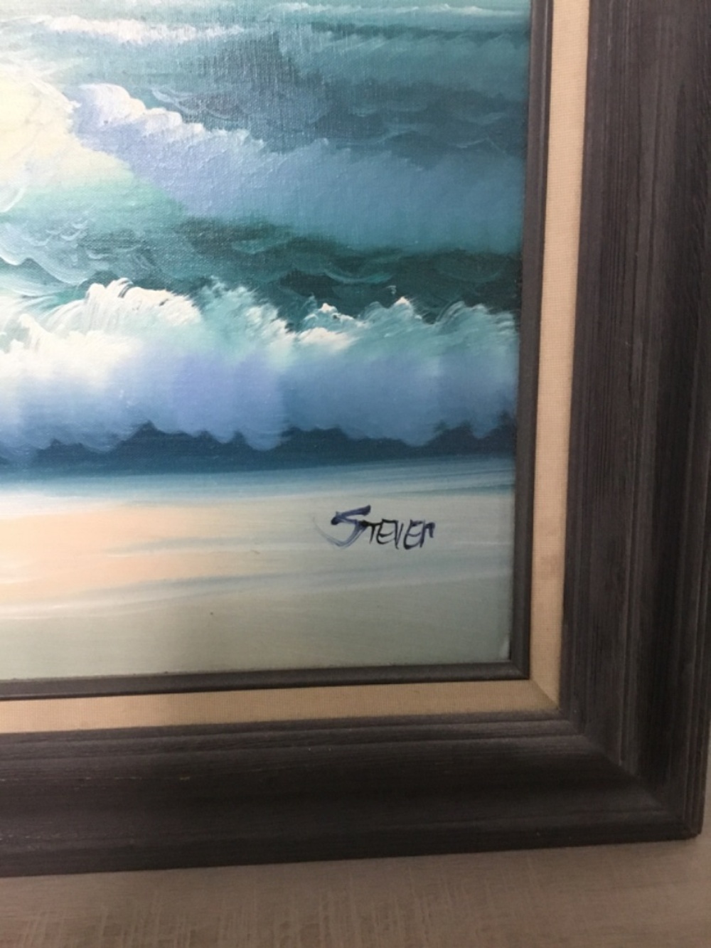 Original Vintage Oil Painting Signed "Stever" Ocean Seascape Framed Wall Art - Picture 2 of 4